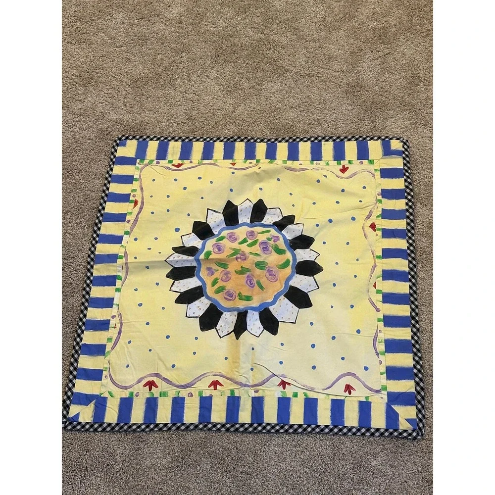 VTG ENCORE SILKSCAPES‎ Handpainted Set 3 Art Sunflower Pillow Shams Cover Large